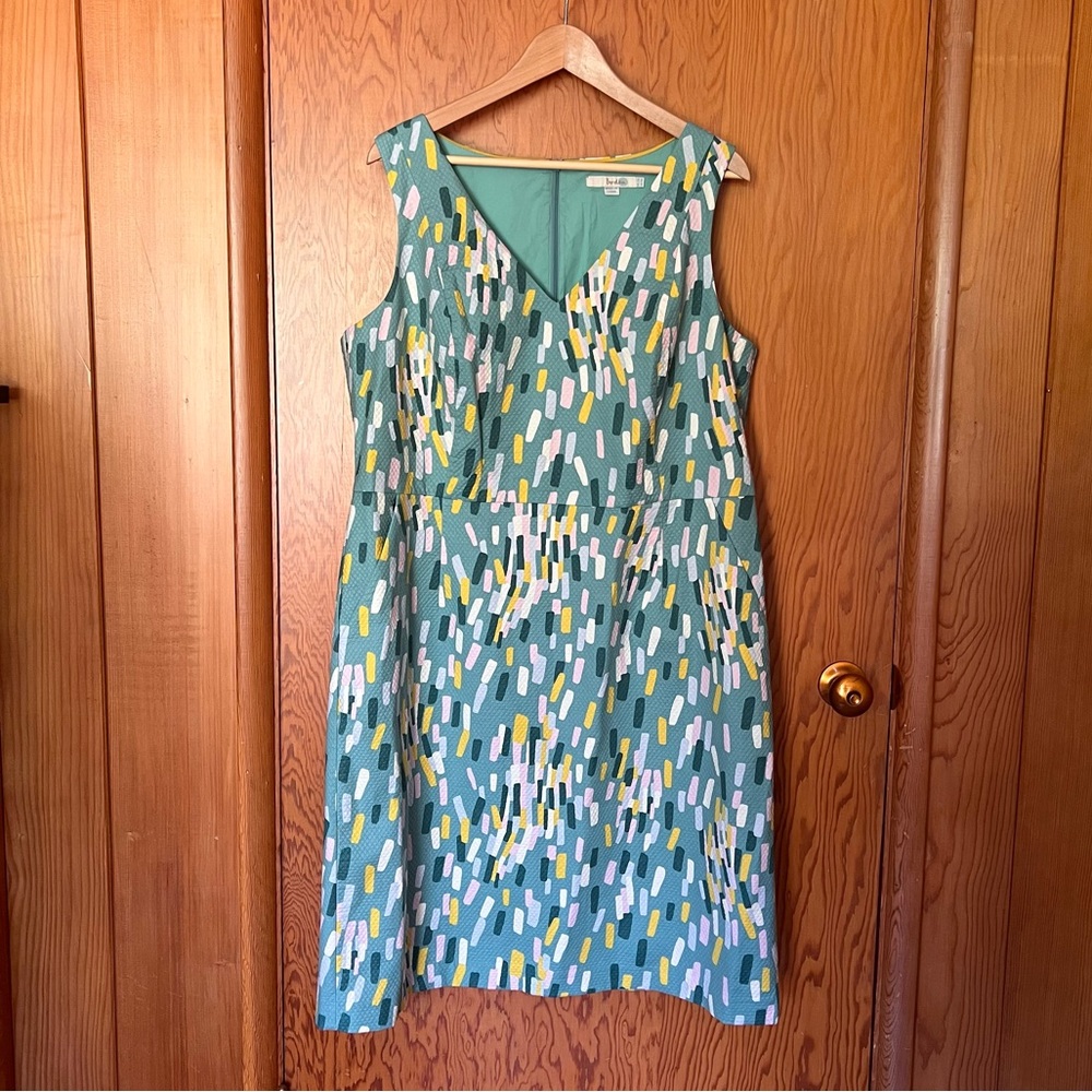 Boden Green Confetti V-Neck Sheath Dress 16L